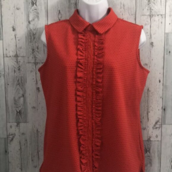 Karl Lagerfeld Tops - Karl Lagerfeld Red Black Polka Dot Ruffle Blouse S